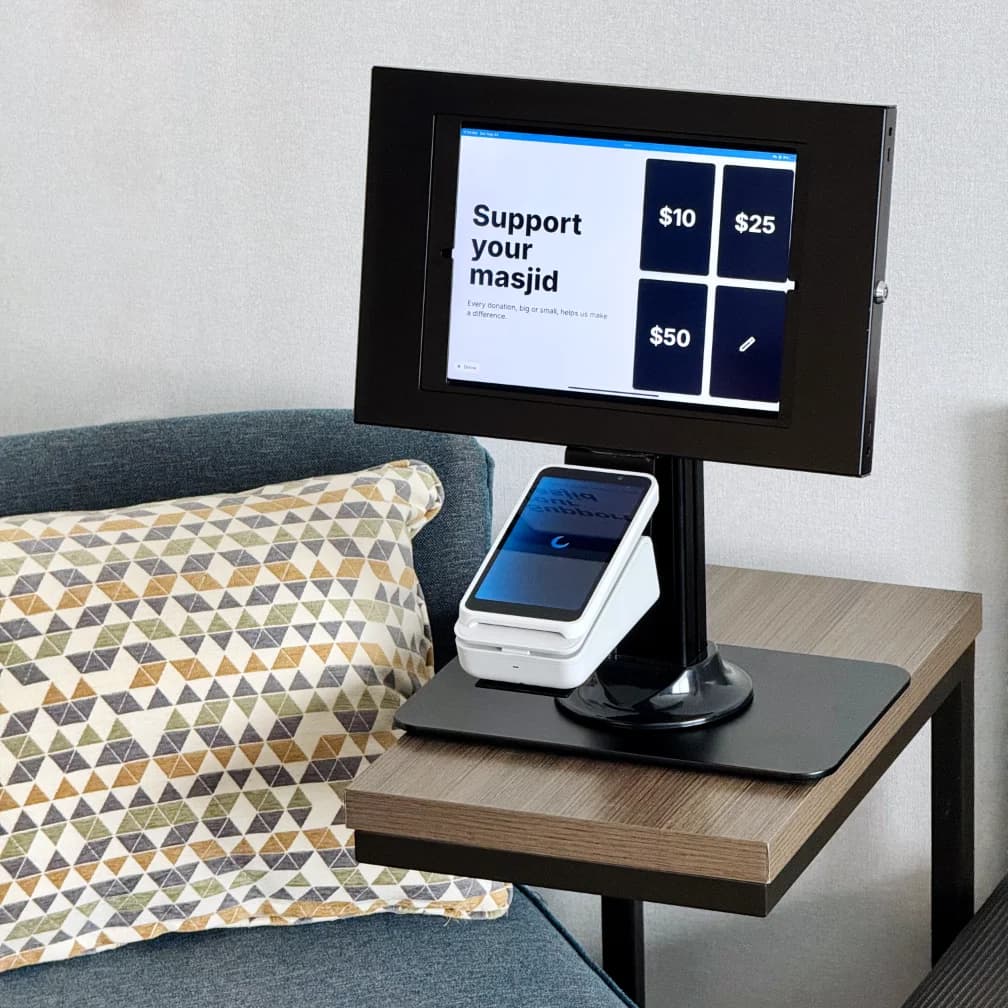 Promotional photo showing a the donation kiosk